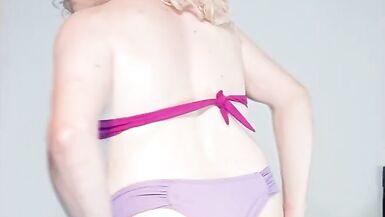 Crossdresser Striptease and Touching Herself in Purple Bikini - 11 image