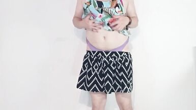 Crossdresser Striptease and Touching Herself in Purple Bikini - 3 image