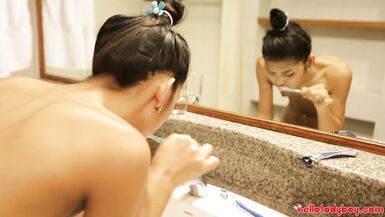 HelloLadyBoy Skinny Beautiful Ladyboy Loves Tasting Spunk - 15 image