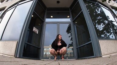 Older sissy TV showing self outdoors hoping to get caught by naughty security. - 4 image