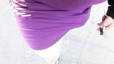 Older sissy TV showing self outdoors hoping to get caught by naughty security. - 9 image