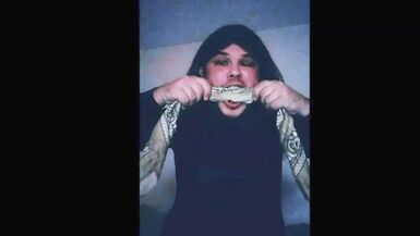 Self tightly gagged and pantyhose hooded - 1 image