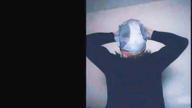 Self tightly gagged and pantyhose hooded - 10 image