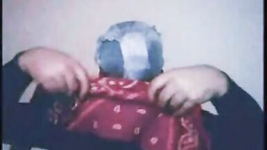 Self tightly gagged and pantyhose hooded - 13 image