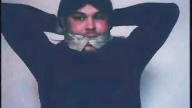 Self tightly gagged and pantyhose hooded - 2 image