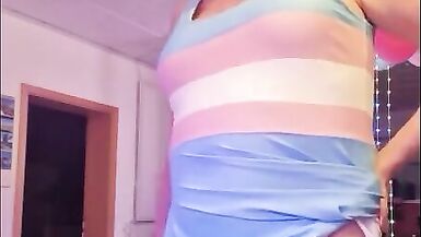 Tgirl Anna Showing Her Big Tits and Playing with Her Hard Girlsdick and Cum - 4 image