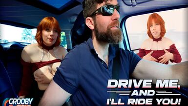 GROOBYGIRLS - Redhead Gets Horny In Car And Driver Fucks Her - 1 image