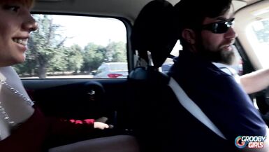 GROOBYGIRLS - Redhead Gets Horny In Car And Driver Fucks Her - 2 image