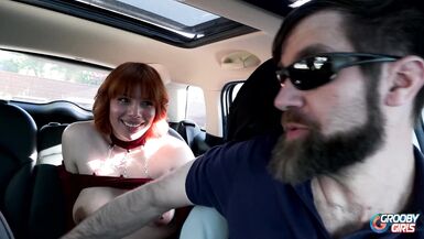 GROOBYGIRLS - Redhead Gets Horny In Car And Driver Fucks Her - 4 image