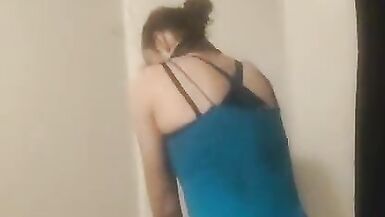 Trying on clothes in the bathroom