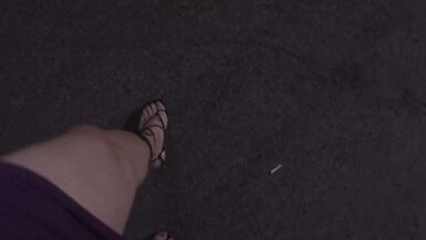 Solo Mature very sissy CD outdoors in parking lot masturbation scene - 2 image