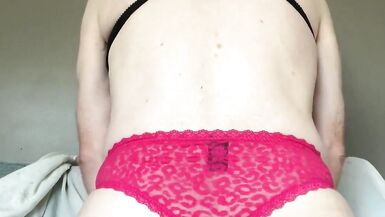 Sissy Fucks Dildo on Sofa