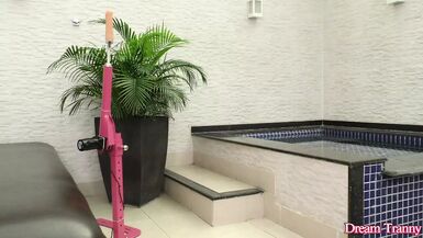 Tgirl Bella Atrix Fucking a Machine Mounted Pocket Pussy - 1 image