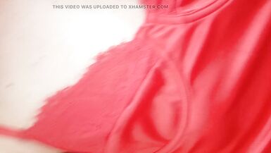 Sissy Leatransteen Masturbating and Cum in a Red Satin Body - 10 image