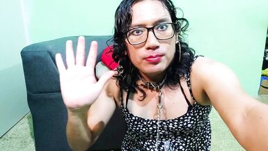 Transgender girl in tights and dressed playing to please - 13 image