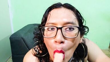 Transgender girl in tights and dressed playing to please - 5 image