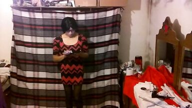 Joselynne Cd Web In Stockings And Heels In Red Mini Dress - 10 image