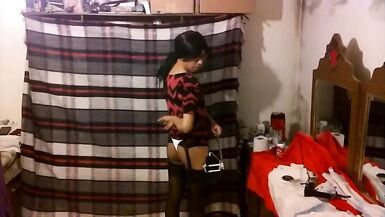 Joselynne Cd Web In Stockings And Heels In Red Mini Dress - 13 image