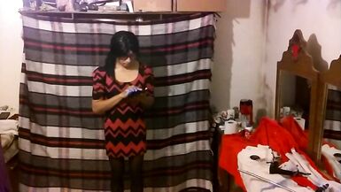 Joselynne Cd Web In Stockings And Heels In Red Mini Dress