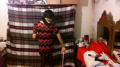 Joselynne Cd Web In Stockings And Heels In Red Mini Dress - 3 image