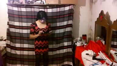 Joselynne Cd Web In Stockings And Heels In Red Mini Dress - 4 image