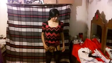 Joselynne Cd Web In Stockings And Heels In Red Mini Dress - 6 image