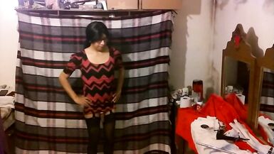 Joselynne Cd Web In Stockings And Heels In Red Mini Dress - 7 image