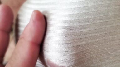 POV Precum Under My Nylon Nude Stripes Knickers, Vintage Panties - 3 image