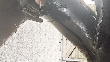 Alison outside in tight black rubber - 13 image
