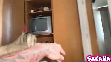 Endowed blonde sucking before sitting on cock - 14 image