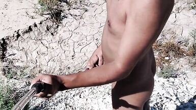 Naked ladyboy walks with cute feet heels and very hot anal plug - 13 image