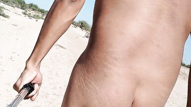 Naked ladyboy walks with cute feet heels and very hot anal plug - 4 image