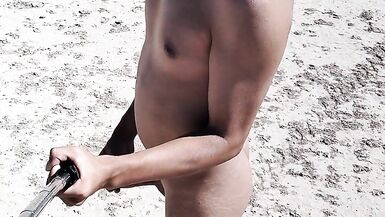 Naked ladyboy walks with cute feet heels and very hot anal plug - 9 image