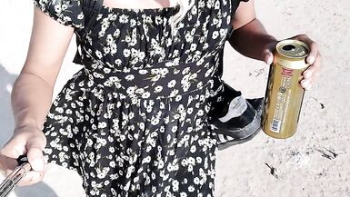 Ladyboy with cute hot feet in mini dress and heels walks in very hot - 3 image