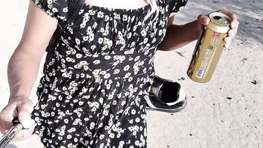 Ladyboy with cute hot feet in mini dress and heels walks in very hot - 4 image