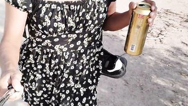 Ladyboy with cute hot feet in mini dress and heels walks in very hot - 5 image