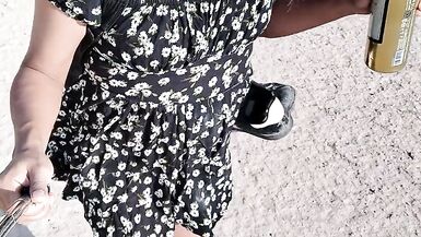 Ladyboy with cute hot feet in mini dress and heels walks in very hot - 6 image