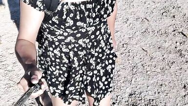 Beautiful ladyboy in mini dress and sandals walks in very hot - 6 image