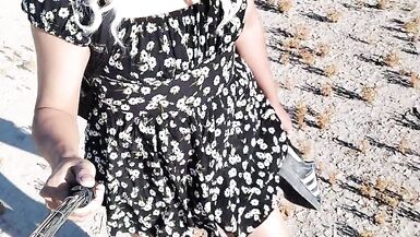 Beautiful ladyboy in mini dress and sandals walks in very hot - 8 image