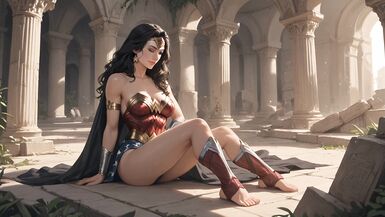 Futanari Wonder Woman Masturbating Selfsuck Cumshots - 2 image