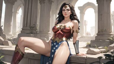 Futanari Wonder Woman Masturbating Selfsuck Cumshots - 3 image