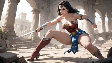 Futanari Wonder Woman Masturbating Selfsuck Cumshots - 4 image