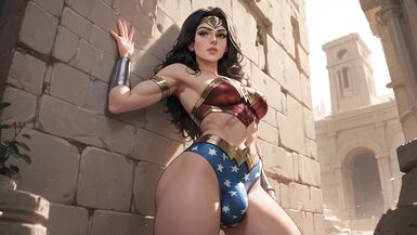 Futanari Wonder Woman Masturbating Selfsuck Cumshots - 5 image