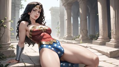 Futanari Wonder Woman Masturbating Selfsuck Cumshots