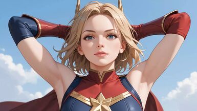 Futanari Captain Marvel Masturbation Selfsuck Cumshots - 1 image