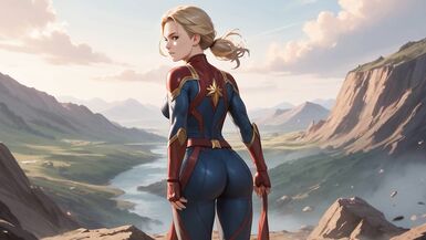 Futanari Captain Marvel Masturbation Selfsuck Cumshots - 3 image