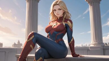 Futanari Captain Marvel Masturbation Selfsuck Cumshots - 4 image