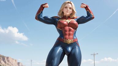 Futanari Captain Marvel Masturbation Selfsuck Cumshots - 5 image