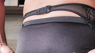 Modeling and Cuming in Black Satin Briefs - 2 image