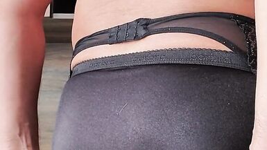 Modeling and Cuming in Black Satin Briefs - 3 image